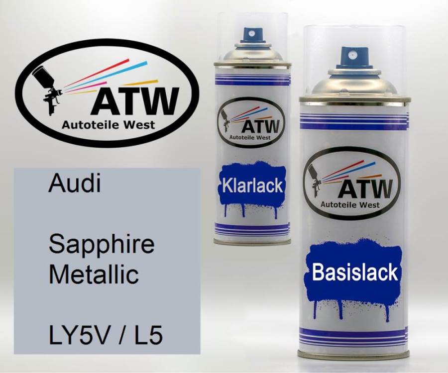 Audi, Sapphire Metallic, LY5V / L5: 400ml Sprühdose + 400ml Klarlack - Set, von ATW Autoteile West.